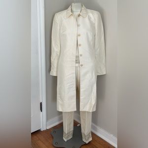 Vtg Ann Taylor 3pc Ivory Silk Suit Set with Crop Pants Sleeveless Shirt, Size 2